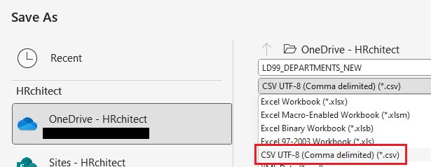 Show how to save file as a CSV UTF-8 Comma delimited file. 